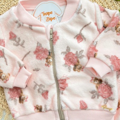  Conj. Jaqueta e Calça de Pelinho com Ursinhos - Rosa